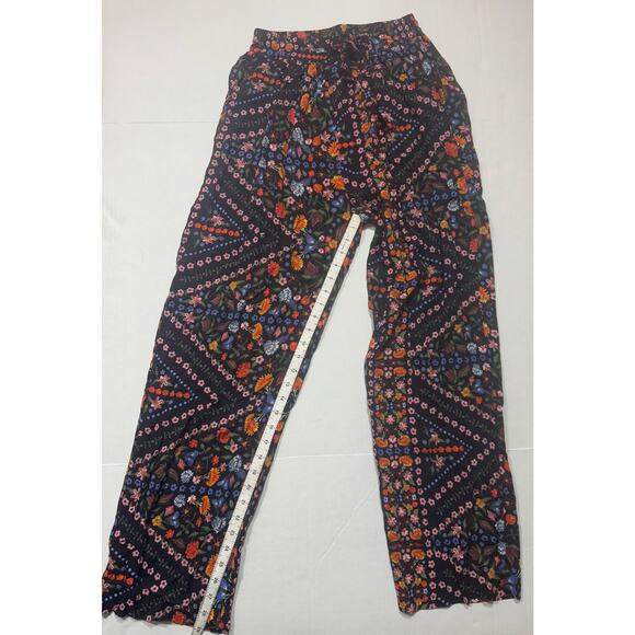 NEW Olivaceous Black Floral Thin Wide Leg Pants Women Small Boho Festival Hippie - Picture 12 of 16